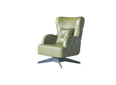 Sessel Polster 1-Sitzer Grün Kissen Eifarbig Klassisch Stil Leder Holz