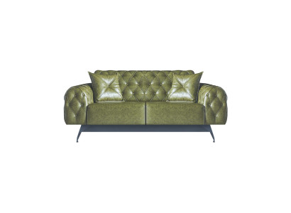 Ledersofa 2-Sitzer Sofa Grün Polster Klassisch Kissen Chesterfield Sofa