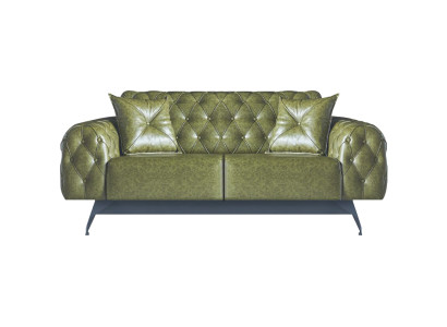 Ledersofa 2-Sitzer Sofa Grün Polster Klassisch Kissen Chesterfield Sofa