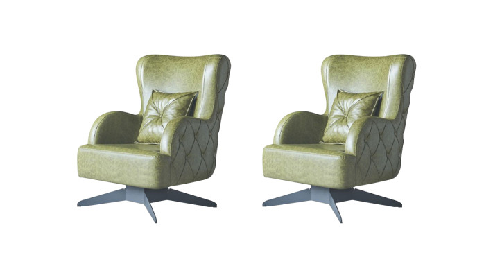 Chesterfield Set Sessel Grün Polster Klassisch Edelstahlfüße Leder Kissen