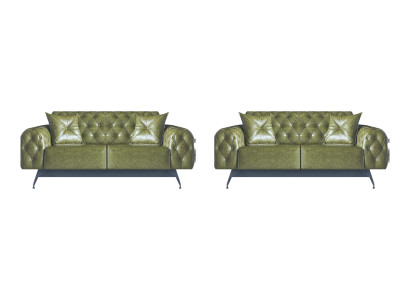 Sofa-Set 2-Sitzer Ledesofas Grün Chesterfield Klassisch Kissen Polster