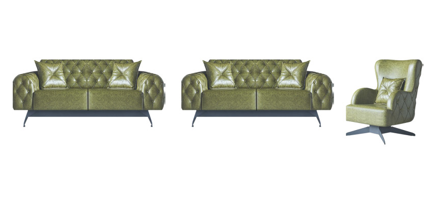 Leder Couch Sofa-Set 2-Sitzer Grün Polster Kissen Sessel Klassisch Weich