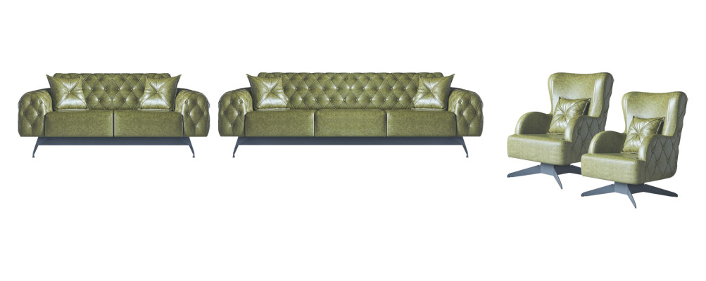 Chesterfield Polster 3-Sitzer 2-Sitzer Sessel Grün Set Klassisch Leder 4tlg.
