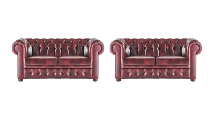 Ledersofas Chesterfield Knöpfen Couch 2-Sitzer Bordeaux Klassisch Sofas