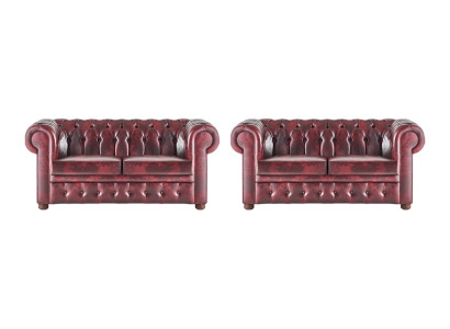 Ledersofas Chesterfield Knöpfen Couch 2-Sitzer Bordeaux Klassisch Sofas