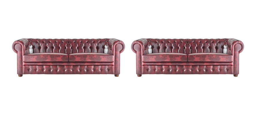 Chesterfield 3-Sitzer Bordeaux Couch Sofas Klassisch Ledersofas Holz 2tlg