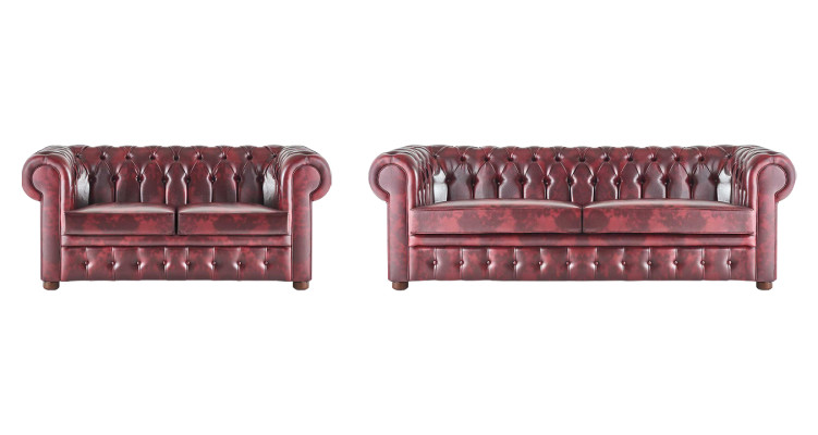 Sitzmöbel Sofa-Set 3-Sitzer 2-Sitzer Bordeaux Couch Chesterfield Knöpfen
