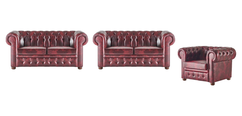 Ledersofas Chesterfield Sofas 2-Sitzer Sessel Bordeaux Klassisch Leder