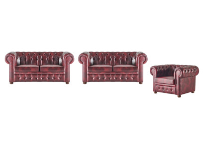 Ledersofas Chesterfield Sofas 2-Sitzer Sessel Bordeaux Klassisch Leder