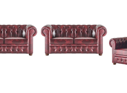 Ledersofas Chesterfield Sofas 2-Sitzer Sessel Bordeaux Klassisch Leder