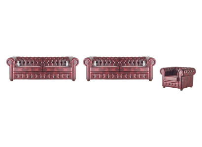 Klassisches Ledersofa Sofas 3-Sitzer Sofagarnitur Sessel Chesterfield Set 3tlg.