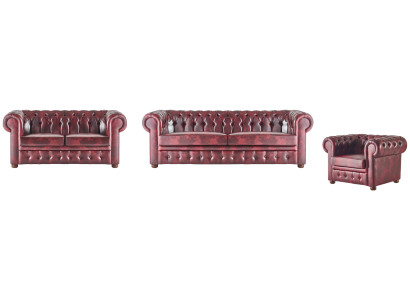 Sitzmöbel Set Bordeaux 3-Sitzer 2-Sitzer Sessel  Chesterfield Klassische Möbel