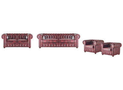 Sofagarnitur Set Couch Chesterfield 3-Sitzer 2-Sitzer Sessel Bordeaux Set 4tlg.