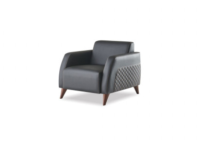 Sessel Schwarz Lehnsessel Leder Modern Holz Weiche Armlehnen 1-Sitzer