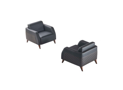 Leder Sessel Set Schwarz Lehnsessel Holz 1-Sitzer Modern Polster Weiche