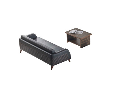 Ledersofa 3-Sitzer Sofa Couchtisch Couch Set Schwarz Braun Einlegeboden