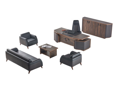 Arbeitszimmer-Set Komplett Sofas Schreibtisch Sideboard Büro Couch Leder