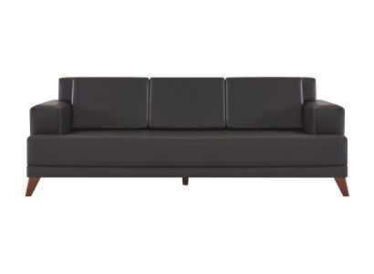 Ledersofa Modern 3-Sitzer Schwarz Einfarbig Couch Polster Kissen Holz