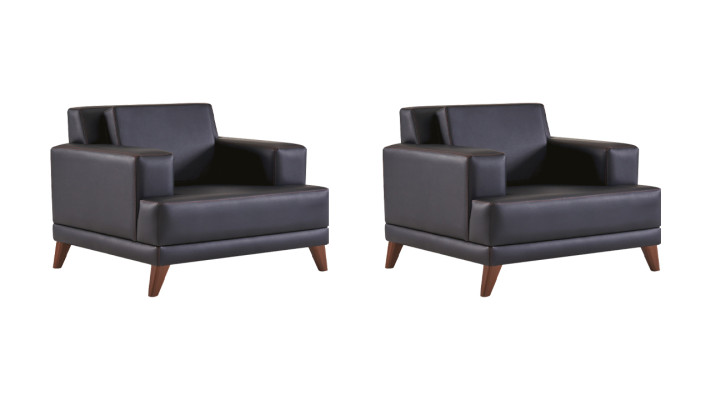 Lehnsessel Leder Sessel Schwarz Modern Polster Kissen 1-Sitzer Holz