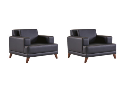 Lehnsessel Leder Sessel Schwarz Modern Polster Kissen 1-Sitzer Holz