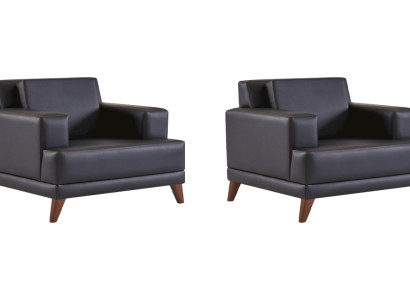 Lehnsessel Leder Sessel Schwarz Modern Polster Kissen 1-Sitzer Holz