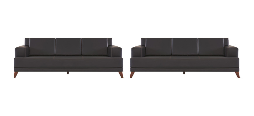 Ledersofas Modern Couch 3-Sitzer Schwarz Polster Kissen Leder Holz