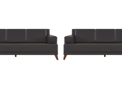 Ledersofas Modern Couch 3-Sitzer Schwarz Polster Kissen Leder Holz