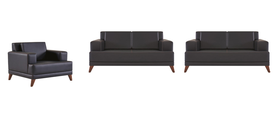 Komplett Sitzmöbel 2-Sitzer Sessel Schwarz Modern Polster Kissen Leder