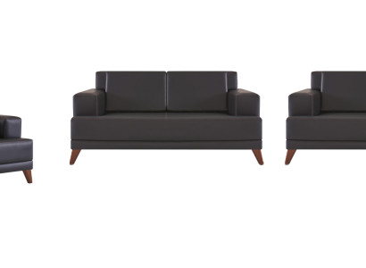 Komplett Sitzmöbel 2-Sitzer Sessel Schwarz Modern Polster Kissen Leder