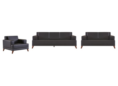 Sitzmöbel Sofa-Set 3-Sitzer 2-Sitzer Sessel Modern Schwarz Ledersofas