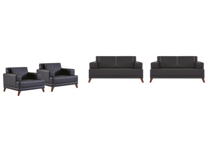 Sitzmöbel Set 2-Sitzer Sessel Schwarz Ledersofas Modern Sofa-Set Polster