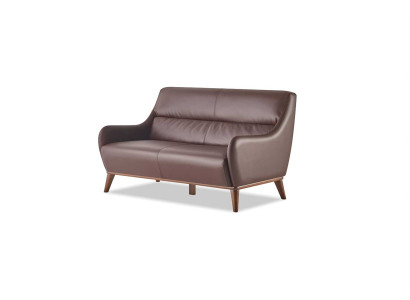 Ledersofa 2-Sitzer Sofa Braun Klassisch Leder Holz Weiche Armlehnen