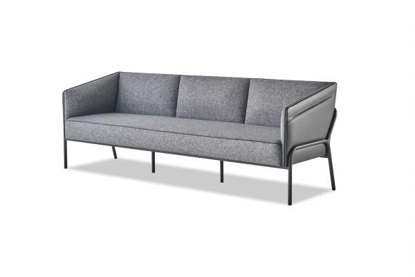 Ledersofa 3-Sitzer Grau Couch Modern Dreisitzig Textil Edelstahl Leder