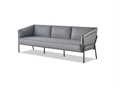 Ledersofa 3-Sitzer Grau Couch Modern Dreisitzig Textil Edelstahl Leder