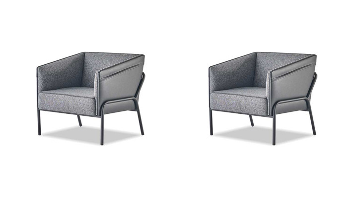 Lehnsessel Set Sessel Leder Textil Edelstahl Modern 1-Sitzer Grau Holz