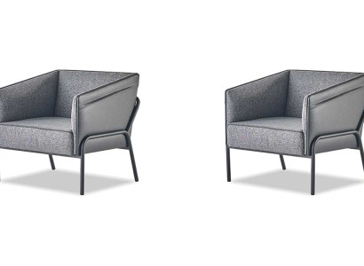 Lehnsessel Set Sessel Leder Textil Edelstahl Modern 1-Sitzer Grau Holz