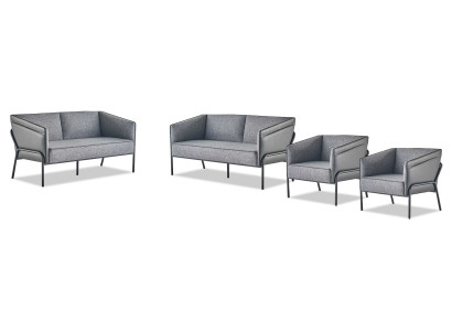 Sofa-Set Grau 2-Sitzer Sessel Sofagarnituren Sofas Textil Leder Edelstahl