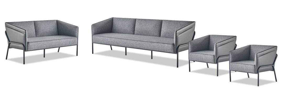 Komplett-Set Ledersofas 3-Sitzer 2-Sitzer Sessel Grau Sofa-Set Textil