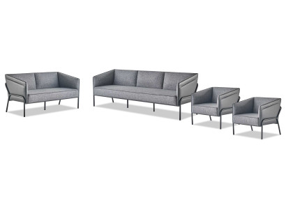 Komplett-Set Ledersofas 3-Sitzer 2-Sitzer Sessel Grau Sofa-Set Textil