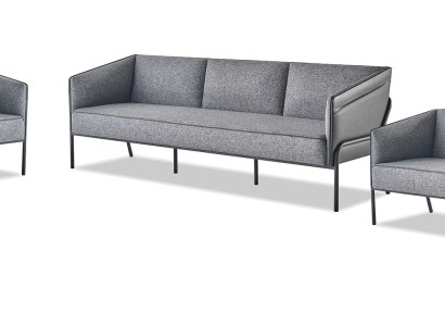Komplett-Set Ledersofas 3-Sitzer 2-Sitzer Sessel Grau Sofa-Set Textil