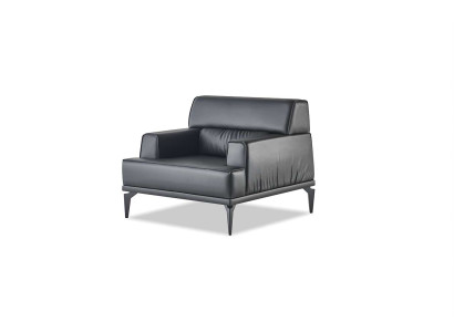 Sessel Lehnsessel Schwarz Leder Weiche Vierseitig Modern Edelstahl Holz