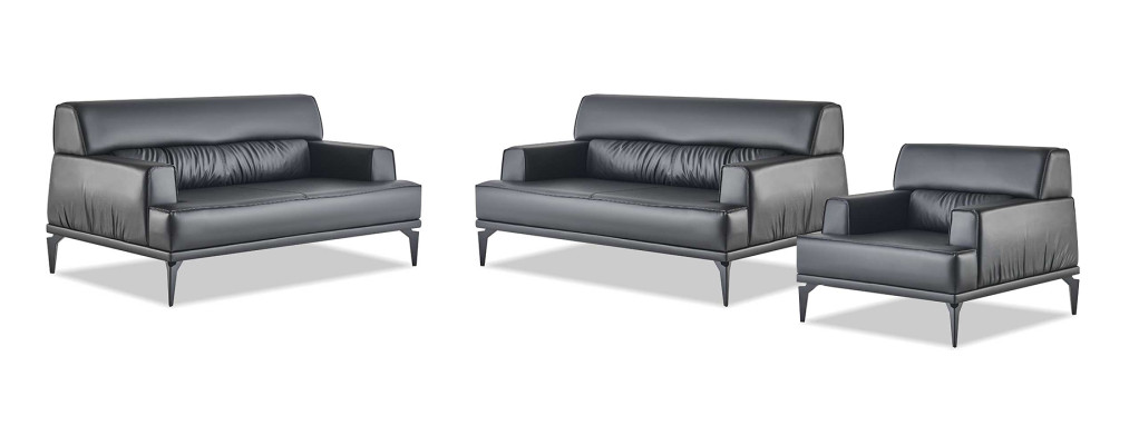 Sitzmöbel Moderner Sofa-Set 2-Sitzer Sessel Schwarz Sofagarnituren Leder