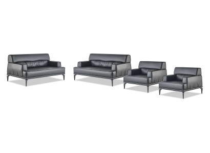 Sofa-Set Komplett Schwarz Sessel 2-Sitzer Ledersofas Modern Sitzmöbel