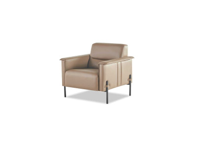 Lehnsessel Beige Edelstahl Sessel Modern Leder Holz 1-Sitzer Weiche