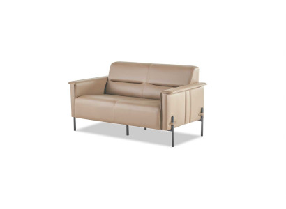 Couch Beige 2-Sitzer Sofa Modern Ledersofa Sitzmöbel Zweisitzig Leder