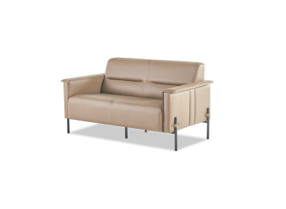 Couch Beige 2-Sitzer Sofa Modern Ledersofa Sitzmöbel Zweisitzig Leder