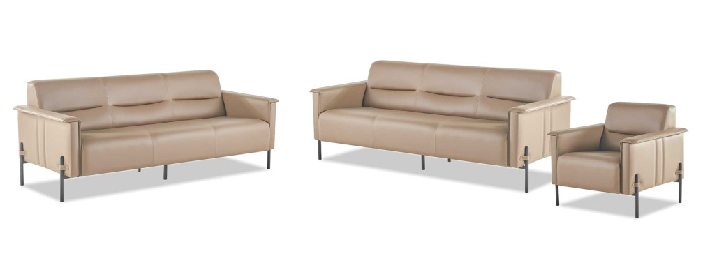 Ledersofas Beige Edelstahl Set 3-Sitzer Sessel Modern Leder Holz Couch