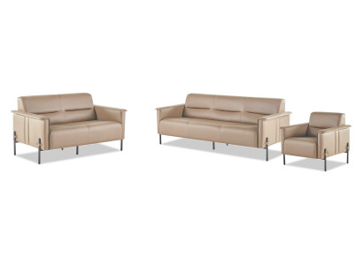 Sitzmöbel Beige Sofagarnitur Set 3-Sitzer 2-Sitzer Sessel Leder Modern