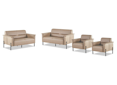 Sofagarnituren Beige Sofa-Set 2-Sitzer 2x Sessel Modern Leder Edelstahl