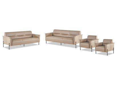 Komplett Sofa-Set 3-Sitzer Sessel Ledersofa Modern Lehnsessel Leder